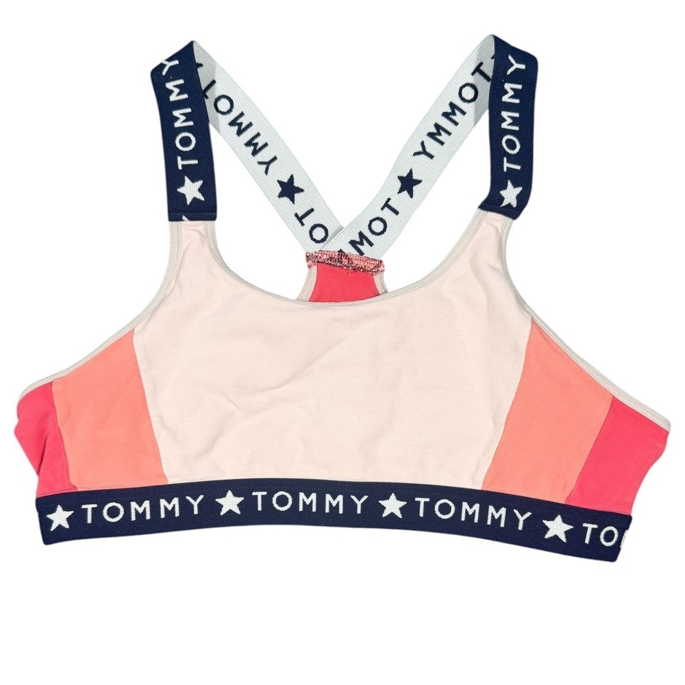 Tommy Hilfiger Sports Bra Girls XL Pink Coral‎ Colorblock Logo Star Straps